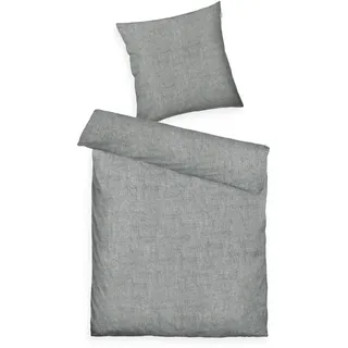 TOM TAILOR Melange-Bettwäsche, 80x80 cm + 135x200 cm, 40% Baumwolle/ 25% Viskose / 35% Polyester, Mit Stehsaum und Markenreißverschluss, Woven Melange Grau (Soft Grey)
