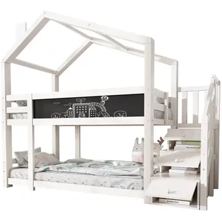 Flieks Etagenbett, Weiß, Holz, 90x200 cm, Kinder- & Jugendzimmer, Kindermöbel, Kinderbetten, Hausbetten
