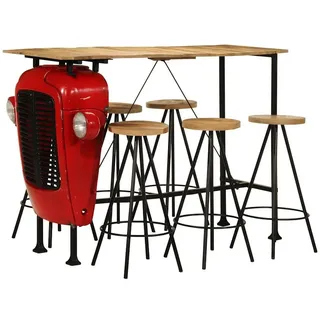 furnicato Bargruppe Bar-Set Vollholz & pulverbeschichteter Stahl 120x55x107 cm Rot Braun, (1-tlg), Industrielle Sitzgruppe mit Fußstützen für Küche oder Esszimmer rot 55 cm x 107 cm x 120 cm