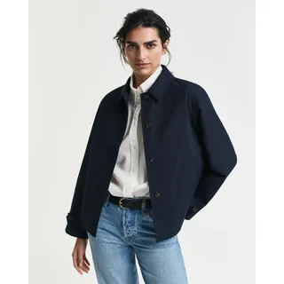 Kurzmantel GANT "SHORT COTTON CAR COAT", Damen, Gr. L, blau (evening blau), Web, Obermaterial: 100% Polyester, casual, regular fit hüftlang, Langarm, Mäntel, mit leichter A-Linien Silhouette