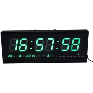 ZJchao Digitale Uhr mit Kalender, LED, große Zahlen, mit Temperaturanzeige, metall, grün, 80 C