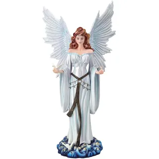 Figuren Shop GmbH Engelfigur mit Tauben 42 cm | Himmelsfrieden weiß Statue Fee Elfe Friedensengel