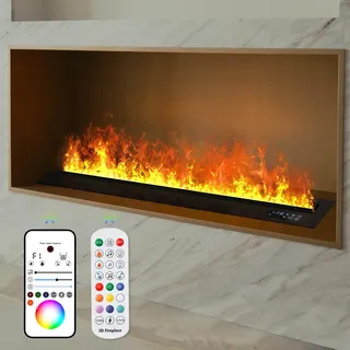 Wasserdampf-Kamin, 9-farbige Flamme, elektrischer Kamin, Keine Wärme, 50cm | TUYA App Control, Fernbedienung, Mehrfarbige Flamme, 3D Wasserdampfeffekt, Für Schlafzimmer, Heimdekor, Befeuchtung