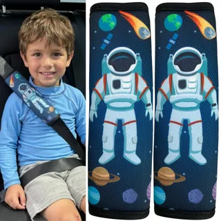 HECKBO 2x Kinder Auto Gurtpolster Gurtschutz mit Astronaut Weltraum Motiv - Mädchen Sicherheitsgurt Polster für Kinder und Babys Ideal für jeden Gurt Autositzerhöhungen Kinder Fahrradanhänger Fahrrad