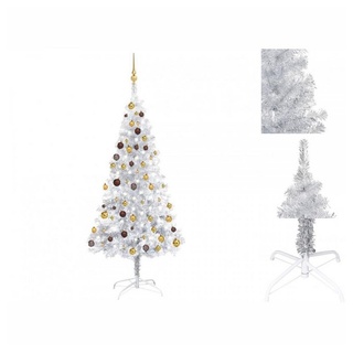vidaXL Künstlicher Weihnachtsbaum Künstlicher Weihnachtsbaum mit LEDs Kugeln Silbern 180cm PET silberfarben