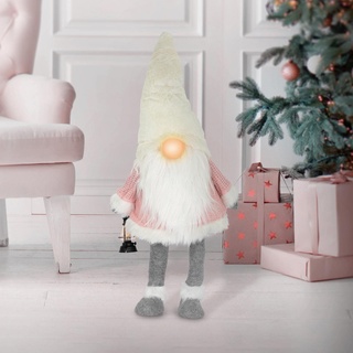 ECD Germany LED Wichtel-Figur mit warmweiß beleuchtete Laterne und Nase 80cm Rosa-Weiß stehend batteriebetrieben Weihnachtsdeko Weihnachtswichtel Weihnachtszwerg Deko Zwerg Gnom Plüsch Puppe mit Mütze