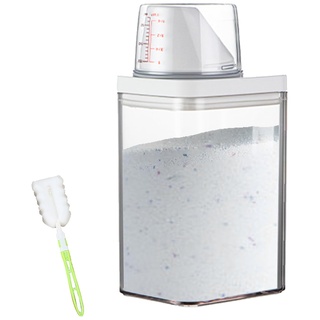 Cresbel Waschmittel Aufbewahrungsbox: 1100 ml Waschmittelspender mit Messbecher und Schwammbürste, Wiederverwendbar Klarer Waschpulver Aufbewahrungsbox für Flüssigwaschmittel, Festwaschmittel
