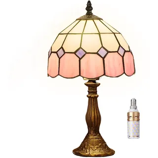 Kinbolas Tischlampe Im Tiffany-stil, Art-deco-beleuchtung Handgefertigte Buntglaslampenschatten Kleiner Nacht Nachtte Schlafzimmerlampe, Wohnzimmer, Mediterraner Tischdekoration Licht (Color:Pink 2)