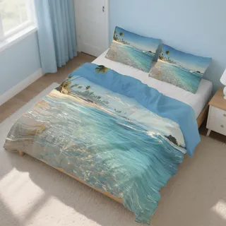 Generisch Strand Bettwäsche 135x200 2teilig, Palme Meer Natürliche Landschaft Bettwäsche-Sets mit Reißverschluss, Microfaser Weiche Bettbezug mit Kissenbezüge 80×80 HS10d
