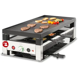Solis 5in1 Tischgrill mit 1400 W, Elektrischer Grill für 8 Personen | Indoor Grill, Raclette- und Mini-Wok-Pfännchen, Für Balkon, Garten und Küche, Edelstahl