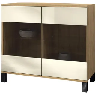 Vladon Bari 92,5 x 84,5 x 35 cm Eiche Evoke / Creme Hochglanz / Gelb