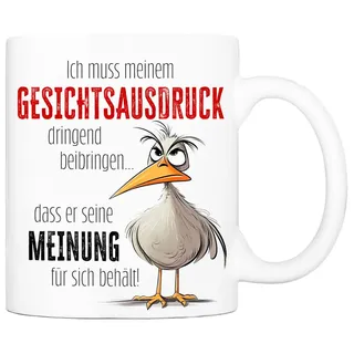 Cadouri Tasse mit Spruch Gesichtsausdruck Kaffeetasse Bürotasse Spruchtasse, humorvoll, lustig, Geschenk, Arbeit, Büro, Geburtstag, weiß Keramik 330 ml