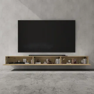 doporro TV Schrank, Lowboard hängend, TV Board, 300cm TV lowboard | Wand Fernsehtisch mit Klapptür, in Kerneiche, 300 x 40,2 x 30 cm, Fernsehschrank02