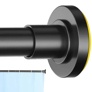 CorkLatta Schwarze Duschvorhangstange, 78,9 bis 203,2 cm, 2,5 cm Durchmesser, verstellbare Federspannung, Edelstahl-Teleskopstange, einfache Installation, kein Rost
