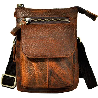 Le'aokuu Herren Echtes Leder Tasche Hüfttasche Hip Bum Belt Waist Pack Bauchtasche Kleines Haken Schultertasche Lassig Freizeit 611-18