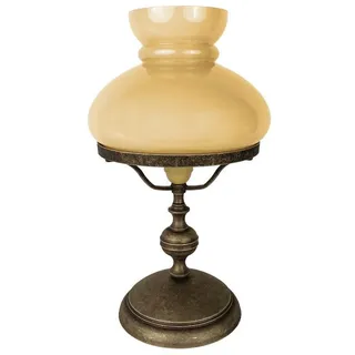 Licht-Erlebnisse Tischleuchte SELINA, ohne Leuchtmittel, E27 39 cm Ø 22,5 cm in Bronze Antik matt Creme Glas Echt-Messing bunt