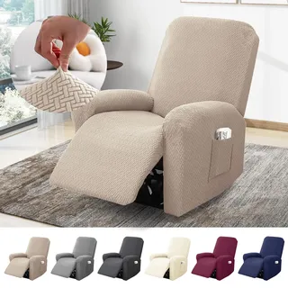 1-sitzer Sessel Überzug, Sesselbezuge Stretch Mit Taschen, All-inclusive Streifen-jacquard Sesselschoner Für Fernsehsessel Relaxsessel Sesselhusse (taupe, 4-teilig)