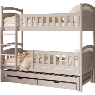 Mirjan24 Etagenbett Kigaru, Hochbett mit 2 Schubladen, Etagenbett 3 Personen, Kinderbett mit Lattenrost, Stockbett für DREI Kinder, Bettrahmen aus Kiefernholz, Kinderzimmer (Cashmere., 80 x 180 cm)