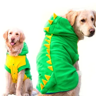 Fladorepet Lustiges Halloween-Kostüm für große Hunde, Dinosaurier-Kostüm, Hunde-Pyjama, mit Kapuze, Winter, warme Haustierkleidung, Mantel für Golden Retriever, Pitbull (Größe 6XL, Grün)