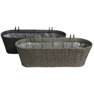Expo-Börse KYNAST 2in1 Pflanzkasten mit Halterung oval in Rattanoptik Natur 50 x 19 cm