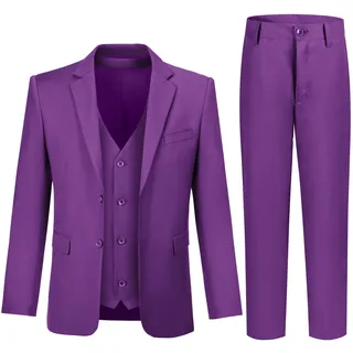 JPF Formelles Anzug-Set für Jungen, schmale Passform, Smoking-Anzüge für Hochzeit, Teenager, Kleinkind, Jungen, Kleid, Anzug Outfit, 3 Stück, Violett, 12 - 12