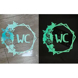 WandSticker4U®- Türaufkleber WC leuchtend (30x30 cm) I Wandtattoo WC Tür mit Blumenranke Gäste WC Klo Toilette Aufkleber Leucht-sticker I Wandtattoo leuchtet im Dunkeln selbstklebend