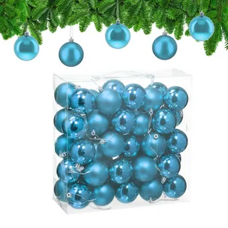 Relaxdays 50Xweihnachtskugeln, Türkis, Kunststoff, 6x7x6 cm, Dekoration, Weihnachtsdekoration, Weihnachtsbaumschmuck, Weihnachtskugeln