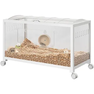 Hamsterkäfig 96x47x50cm, Groß Rattenkäfig aus Metall, Transparenter Stapelbar Hamsterlebensrau mit Doppeltür, Belüfteter Haustier-Mäusekäfig mit Rädern, Tragbares Hamsterhaus, Weiß