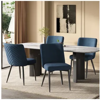 MODFU Esszimmerstuhl Maße 63x48x85 cm, stabiles Metallgestell (Vielseitig für Küche, Wohnraum & Bistro, 4 St), 4 Samtstühle im modernen Stil, Dunkelblau blau