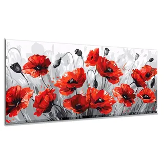 Malen Nach Zahlen Erwachsene Mohnblumen Blume Malen Nach Zahlen Erwachsene Leinwand 55 x 140 cm, Malen Nach Zahlen Paint By Numbers Adult Mit 3-Pinseln Und Acrylfarbe Malerei Kits, Ohne Rahmen yf628
