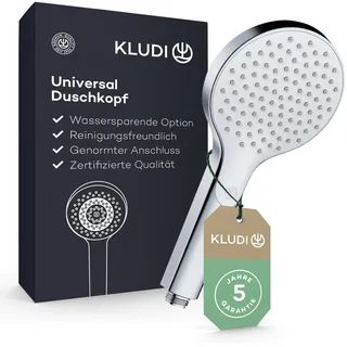 KLUDI-X3 Universal Duschkopf wassersparend als Option, Duschbrause mit 1 Strahlart, reinigungsfreundlicher Brausekopf Ø 11,7 cm, Shower Head (Standard 15 l/m, optional 9 l/min), Chrom