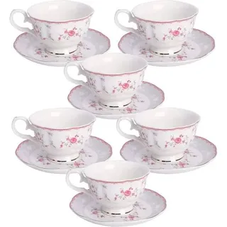 Teetasse Set 6 Porzellan Goldrand Untertasse 150ml Rose Rosa Tassen