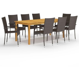 【NEU 2021】9-tlg. Garten-Essgruppe Sitzgruppe Für 8 Personen, 1 Tisch und 8 Stühle für den Garten, Braun #DE6892