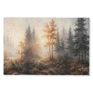 MuchoWow Fußmatte Groß Waldweg - Herbstlaub - Natur - Landschaft - Orange, Rechteckig, Schmutzfangmatte, Schuhabtreter, Türvorleger 120x80 cm 120 cm x 80 cm