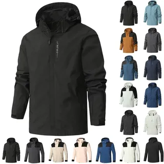 UPOI Jacke Herren Übergangsjacke mit abnehmbarer Kapuze Männer Softshelljacke mit Reißverschluss Herren Winddicht Outdoorjacke Herbstjacke Winterjacke Kapuzenjacke Trenchcoat - L