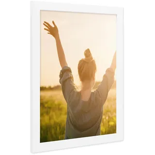 PHOTOLINI Bilderrahmen 30x40 Weiss Holz MDF, breite Rahmen 30x40 weiß mit Acrylglas, picture frame 30 x 40 zum Aufhängen, Bilderrahmen 40x30 cm plus Zubehör - zur Fotorahmen Wanddekoration