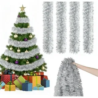 Lametta Girlande 4 Stück 2M Silber Weihnachtsdeko Baumschmuck Party Deko