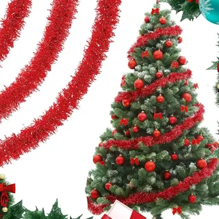 RURIZHONGTIAN 20Meter WeihnachtsbaumLametta,Lametta Girlande Rot,Lametta Baumschmuck,Lametta Girlande Weihnachtsbaum,Lametta Girlande Weihnachten, für Party Hängende Decke Dekorationen