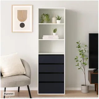 Hti-Living Schrank mit 4 Schubladen und 3 offenen Fächern 50 x 40 x 161 cm Grau/Weiß