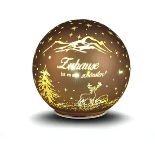 Formano Deko-Kugel braun-Gold 15 cm mit LED Licht Timer Beleuchtete Glaskugel - Weihnachtsdekoration Tisch Regal Deko-Kugel Timer Weihnachtskugel zum Stellen Weihnachten