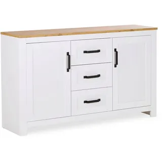 Homestyle4u Sideboard 150 x 89,5 x 41 cm Weiß / Eiche