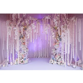 YongFoto 2,2x1,5m Polyester Foto Hintergrund Romantische Hochzeit Arch Orchideen und Rosen verziert Innere Fotografie Hintergrund Valentinstag Hochzeit Partydekoration Fotostudio Hintergründe