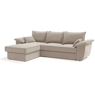 Sia Home Samt, Beige, Textil, 4-Sitzer, L-Form, Ottomane links,Rechteckig, 257x168 cm, Wohnzimmer, Sofas & Couches, Wohnlandschaften, Ecksofas