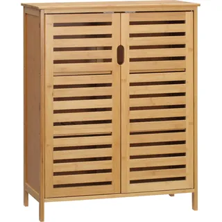 kleankin Badezimmerschrank Badschrank Beistellschrank mit 2 Lamellentüren, 2 Innenregalen, Bambus Aufbewahrungsschrank für Badezimmer, Wohnzimmer 68 x 32 x 86 cm Natur   Aosom