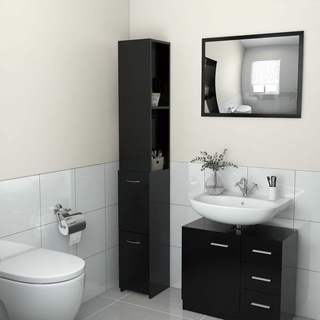 BULANED Badezimmerschrank, Badschrank, Badezimmer Möbel, Badmöbel Für Kleine Bäder, Schwarz 25x25x170 cm Spanplatte