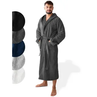 SIEGENTHAL Herrenbademantel 100% Baumwolle Frottee Velours mit Kapuze Wadenlang Wellness und Spa, Kapuze, Bindegürtel, Wadenlang, 2x Taschen, 100% Baumwolle, weich und elegant grau M/L