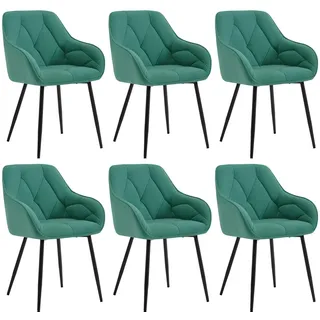 WOLTU Esszimmerstühle 6er Set, für Esszimmer Wohnzimmer, ergonomische Küchenstühle gepolstert mit Armlehnen, Metallbeinen, Sitzfläche aus Samt, Türkis