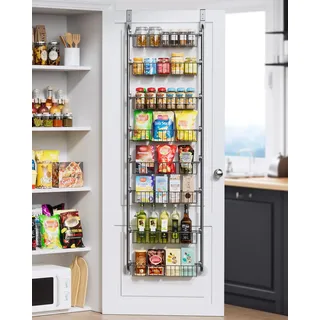Delamu Tür Organizer, Vorratsschrank-Organizer & Gewürzregal Hängend, 8-stöckiges Türregal für die Speisekammer, Platzsparendes Hängeregal Küche, Einfache Montage, H 166 × B 46× T 11,8 cm, Schwarz