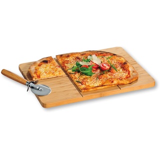 Kesper | Pizzabrett mit Schneider, Material: FSC®-zertifizierter Bambus, Maße: 40 x 30 x 1,5 cm, Farbe: Braun | 58466