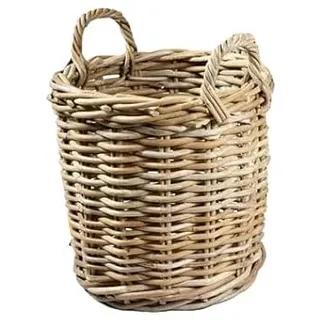 Runder Kubu Weidenkorb mit Henkel - Groß: Ø 45cm - Handgefertigter Pflanzkorb Weide - Hochwertig & Naturbelassen - Indoor & Outdoor - Gartenkorb Korbgeflecht - Übertopf für Garten / Wäschekorb